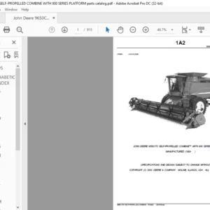 John Deere 9650CTS SELF-PROPELLED COMBINE WITH 900 SERIES PLATFORM Parts Catalog Manual