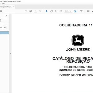 John Deere 1165 Colheitadeira Manual de Peças de Reposição PDF