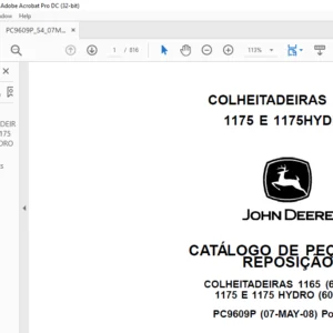 John Deere COLHEITADEIRAS 1165 1175 E 1175HYDRO CATÁLOGO DE PEÇAS DE REPOSIÇÃO