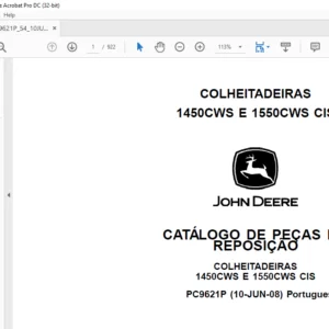 John Deere COLHEITADEIRAS 1450CWS E 1550CWS CIS CATÁLOGO DE PEÇAS DE REPOSIÇÃ - PDF DOWNLOAD (Portuguese)