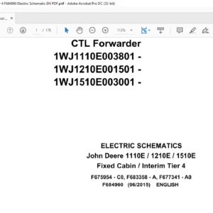 John Deere CTL Forwarder 1110E / 1210E / 1510E Fixed Cabin / Interim Tier 4  Electric Schematic Manual - PDF DOWNLOAD
