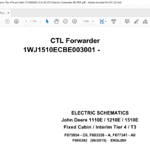 John Deere CTL Forwarder 1110E / 1210E / 1510E Fixed Cabin / Interim Tier 4 / T3 Electric Schematic Manual - PDF DOWNLOAD