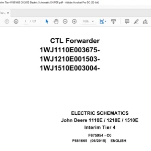 John Deere CTL Forwarder 1110E / 1210E / 1510E Interim Tier 4 Electric Schematic Manual - PDF DOWNLOAD
