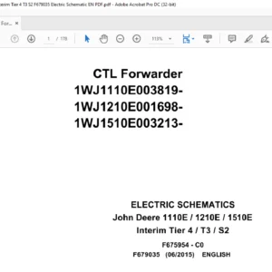 John Deere CTL Forwarder 1110E / 1210E / 1510E Interim Tier 4 / T3 I S2 ELECTRIC Schematic Manual - PDF DOWNLOAD