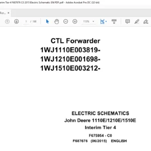 John Deere CTL Forwarder 1110E/1210E/1510E Interim Tier 4 Electric Schematic Manual - PDF DOWNLOAD