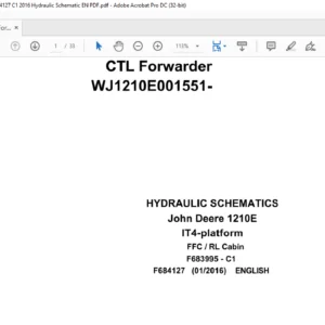 John Deere CTL Forwarder 1210E IT 4-platform FFC / RL Cabin Hydraulic Schematic Manual - PDF DOWNLOAD