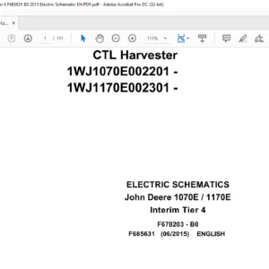 John Deere CTL Harvester 1070E / 1170E Interim Tier 4 Electric Schematic Manual - PDF DOWNLOAD