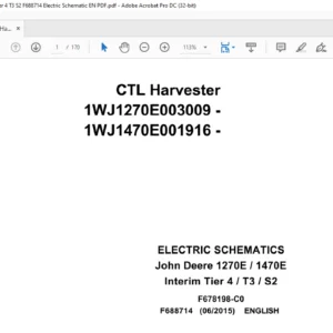 John Deere CTL Harvester 1270E / 1470E Interim Tier 4 / T3 / S2  Electric Schematic Manual - PDF DOWNLOAD