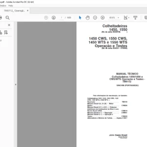 John Deere Colheitadeiras 1450 1550 1450 CWS 1550 CWS 1450 WTS e 1550 WTS Operacao e Testes MANUAL TECNICO - PDF DOWNLOAD