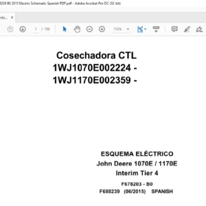 John Deere Combine CTL 1070E 1170E Tier 4 F688239 B0 2015 Electric Schematic Spanish PDF