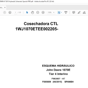 John Deere Combine CTL 1070E Tier 4 Interim F685609 A7 2015 Hydraulic Schematic Spanish PDF
