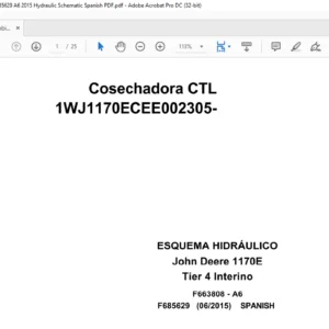 John Deere Combine CTL 1170E Tier 4 Interim F685629 A6 2015 Hydraulic Schematic Spanish PDF