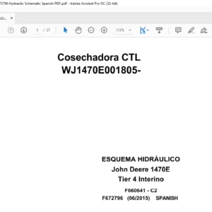 John Deere Combine CTL 1470E Tier 4 Interim F672796 Hydraulic Schematic Spanish PDF