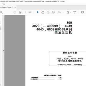 John Deere Diesel Engine 3029 4039 4045 6065 6068 Series 300 CTM617 China Technical Manual PDF