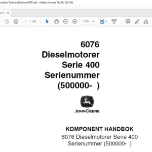 John Deere Diesel Engine 6076 Series 400 ctm76 Swedish Technical Manual PDF
