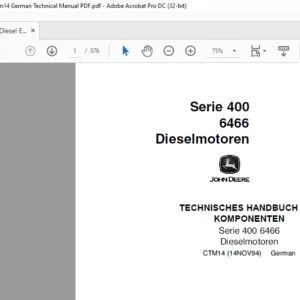 John Deere Diesel Engine 6466 Series 400 ctm14 German Technical Manual PDF