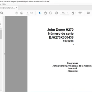 John Deere Forest Machine Head H270 f076289 Diagram Spanish PDF