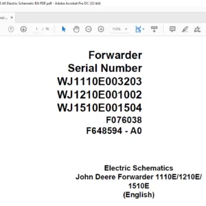 John Deere Forwarder 1110E/1210E/ 1510E Electric Schematic Manual - PDF DOWNLOAD