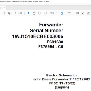 John Deere Forwarder 1110E/1210E/ 1510E IT4 (T3/S2) Electric Schematic Manual - PDF DOWNLOAD