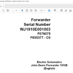 John Deere Forwarder 1910E Electric Schematic Manual - PDF DOWNLOAD