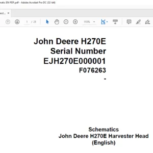 John Deere H270E Harvester Head Schematic Manual - PDF DOWNLOAD