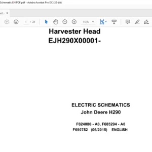 John Deere H290 Harvester Head  ELECTRIC Schematic Manual - PDF DOWNLOAD