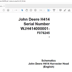 John Deere H414 Harvester Head Schematic Manual - PDF DOWNLOAD