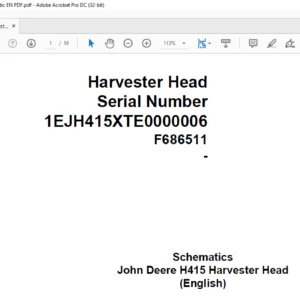 John Deere H415 Harvester Head Schematic Manual - PDF DOWNLOAD
