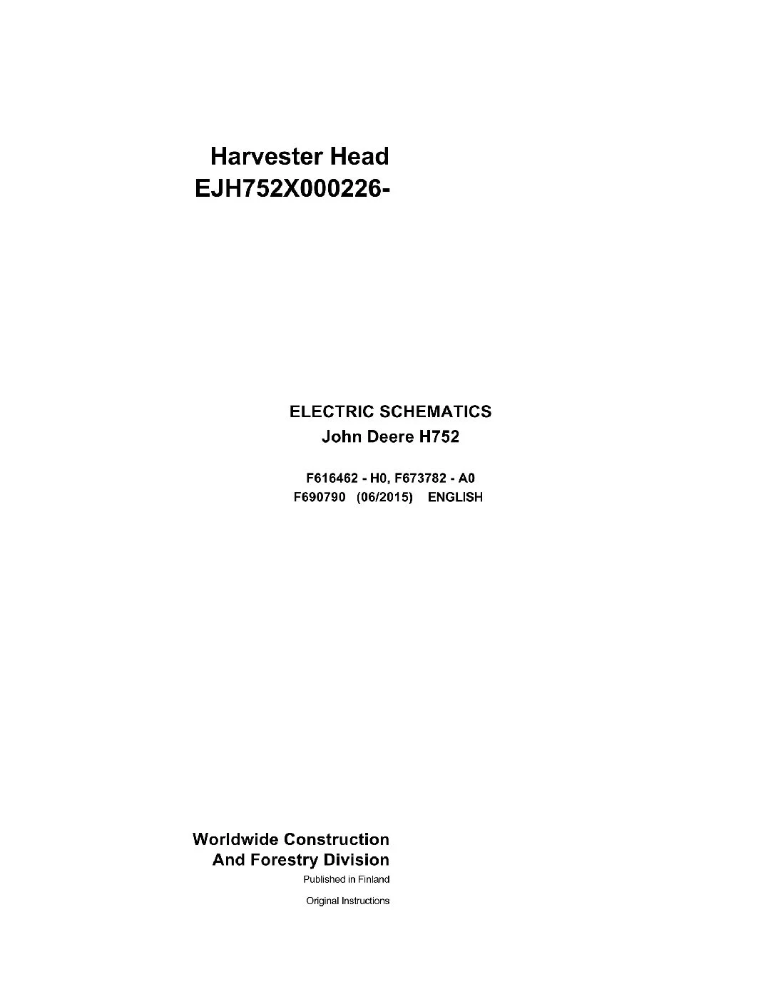John Deere H752 Harvester Head Electric Schematic Manual - PDF DOWNLOAD