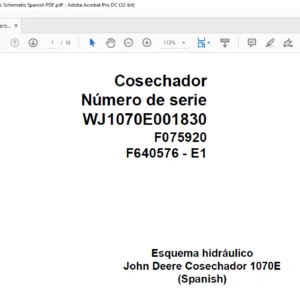 John Deere Harverster 1070E F075920 E1 Hydraulic Schematic Spanish PDF