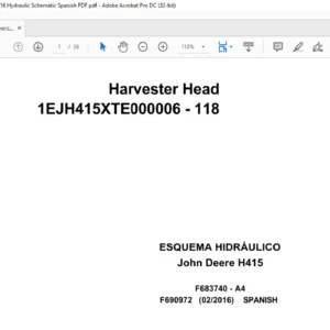 John Deere Harverster Head H415 F690972 A4 2016 Hydraulic Schematic Spanish PDF