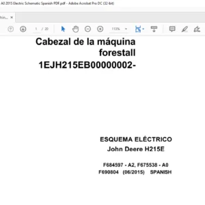 John Deere Machine Head Forest H215E F690804 A0 2015 Electric Schematic Spanish PDF