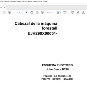 John Deere Machine Head Forest H290 F690770 A0 2015 Electric Schematic Spanish PDF