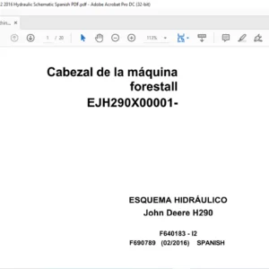 John Deere Machine Head Forest H290 F690789 I2 2016 Hydraulic Schematic Spanish PDF