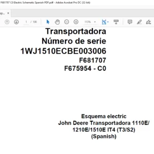 John Deere Transport 1110E 1210E 1510E IT4 T3 S2 F681707 C0 Electric Schematic Spanish PDF