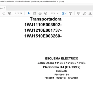 John Deere Transport 1110E 1210E 1510E IT4 T3 T2 Cabin RL F685669 B0 2016 Electric Schematic Spanish PDF