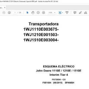 John Deere Transport 1110E 1210E 1510E Interim Tier 4 F681684 C0 2015 Electric Schematic Spanish PDF