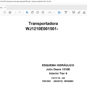 John Deere Transport 1210E Interim Tier 4 F681803 A8 2015 Hydraulic Schematic Spanish PDF