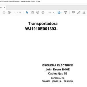 John Deere Transport 1910E F686102 B0 2015 Electric Schematic Spanish PDF