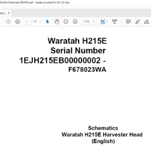 John Deere Waratah Harvester Head H215E Schematic Manual - PDF DOWNLOAD