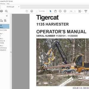 Tigercat 1135 HARVESTER OPERATOR'S MANUAL Sn 11350101-11350500 - PDF DOWNLOAD