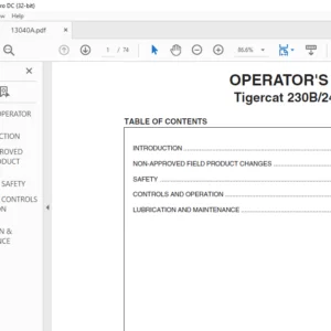 Tigercat 230B 240B Loader Operator's Manual - PDF DOWNLOAD