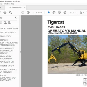 Tigercat 234B LOADER OPERATOR'S MANUAL SN 2342101–2344000 - PDF DOWNLOAD