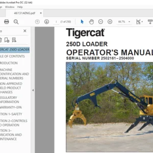 Tigercat 250D LOADER OPERATOR'S MANUAL SN 2502161–2504000 - PDF DOWNLOAD