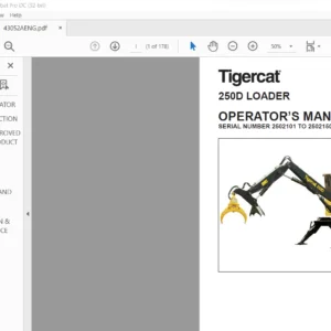 Tigercat 250D LOADER Operator's Manual Sn 2502101 - 2502150 - PDF DOWNLOAD