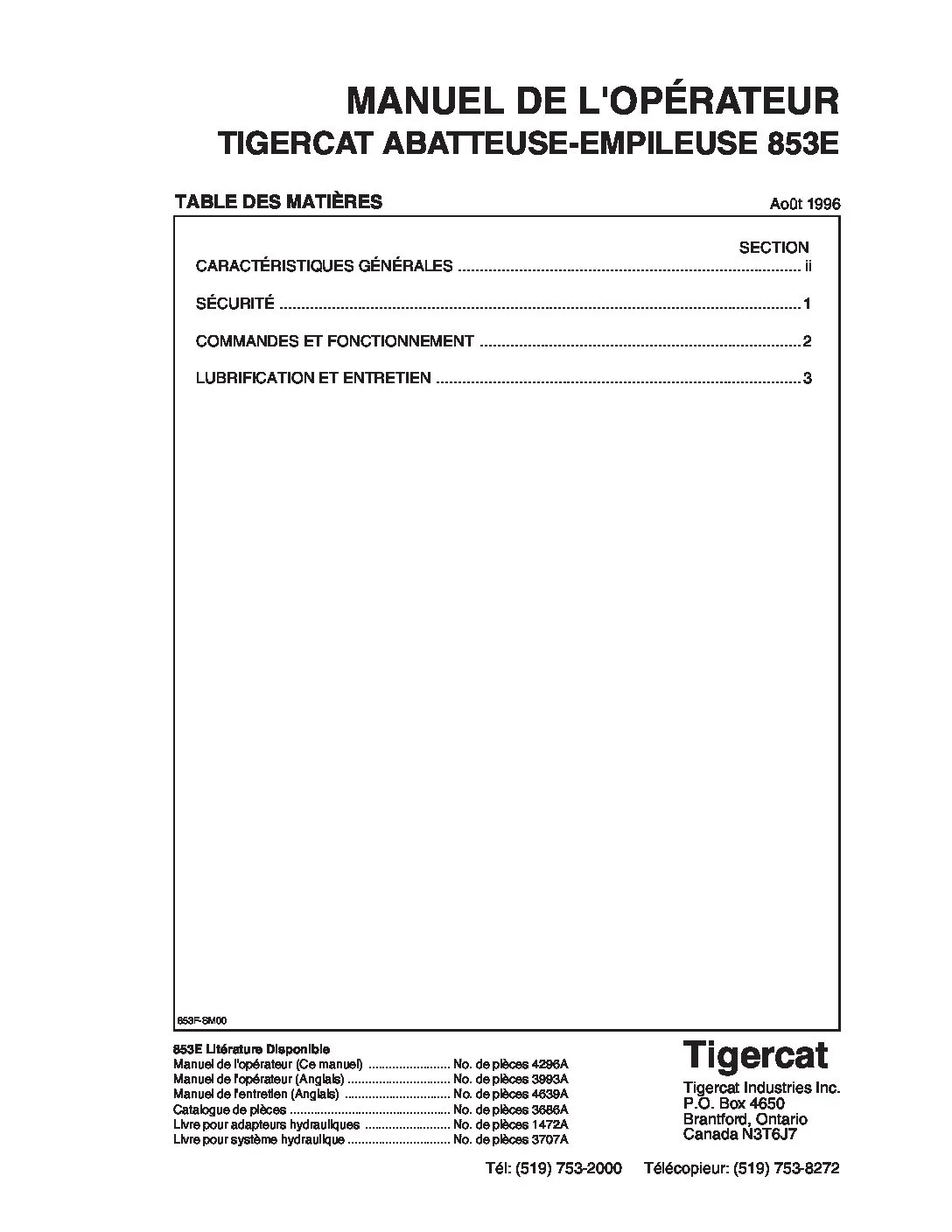 Tigercat ABATTEUSE-EMPILEUSE 853E MANUEL DE L'OPÉRATEUR - PDF DOWNLOAD (French)