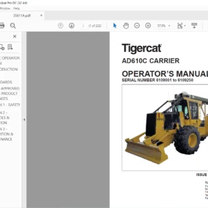 Tigercat AD610C CARRIER Operator's Manual Sn 6109001 - 6109250