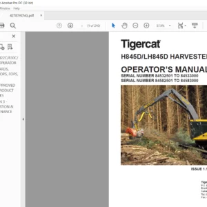 Tigercat H845D LH845D HARVESTER Operator's Manual - PDF DOWNLOAD
