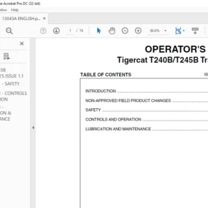 Tigercat T240B T245B Track Loader Operator's Manual - PDF DOWNLOAD