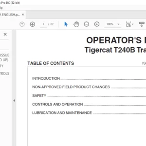 Tigercat T240B Track Loader Operator's Manual - PDF DOWNLOAD